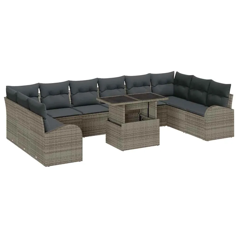 Ensemble de canapé de jardin 11 pcs Gris Poly rotin - 2