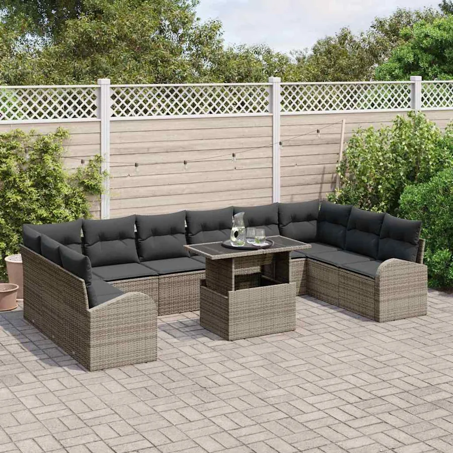 Ensemble de canapé de jardin 11 pcs Gris Poly rotin - 3