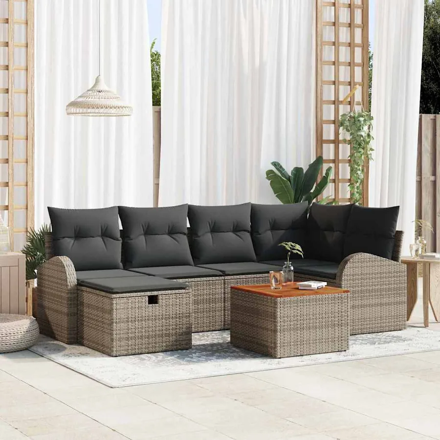Ensemble de canapé de jardin avec coussin 7 pcs Gris Poly rotin