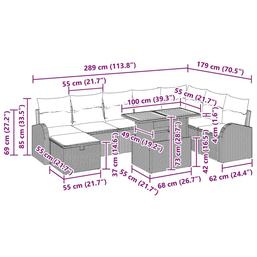 Ensemble de canapé de jardin 9 pcs Gris polyrotin - 17