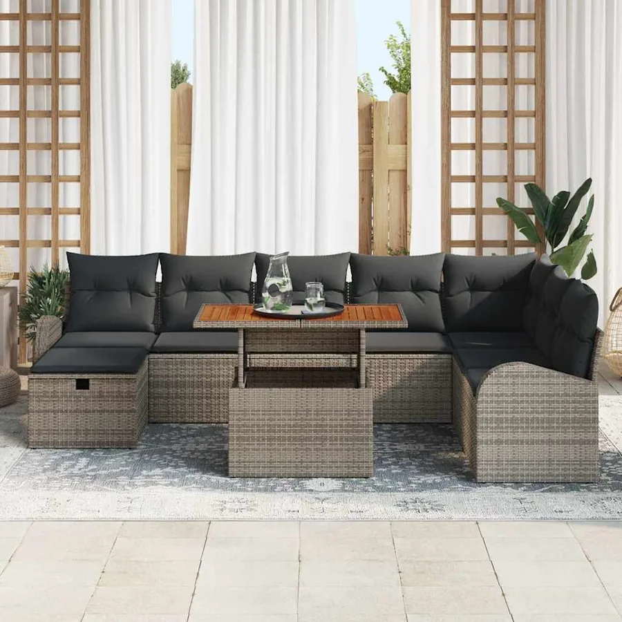 Ensemble de canapé de jardin 9 pcs Gris polyrotin - 3