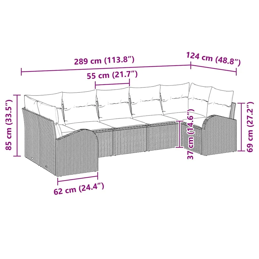 Ensemble de canapé de jardin avec coussin 7 pcs Gris polyrotin - 12
