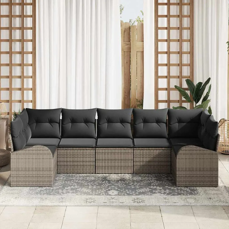 Ensemble de canapé de jardin avec coussin 7 pcs Gris polyrotin - 3