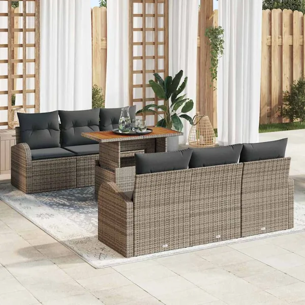 Ensemble de canapé de jardin 7 pcs Gris Poly rotin