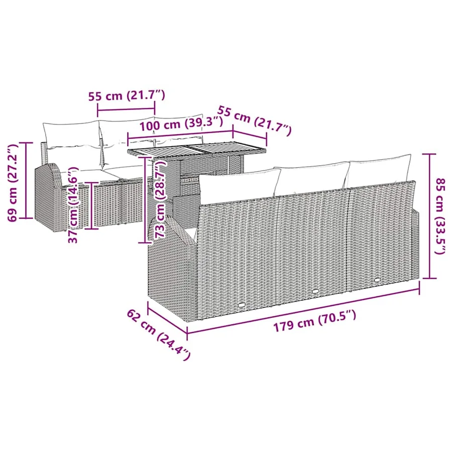 Ensemble de canapé de jardin 7 pcs Gris Poly rotin - 13