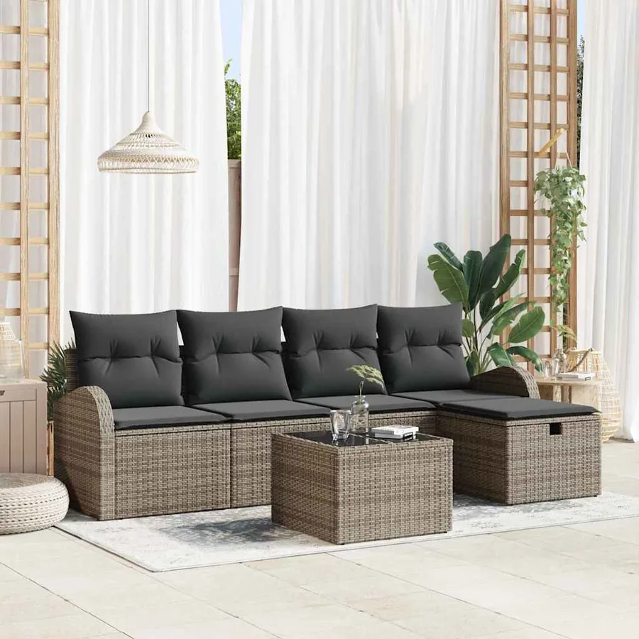Ensemble de canapé de jardin avec coussin 6 pcs Gris Poly rotin