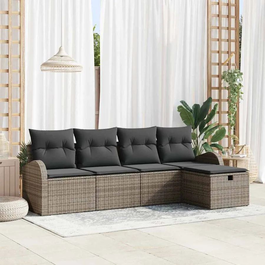 Ensemble de canapé de jardin avec coussin 5 pcs Gris Poly rotin