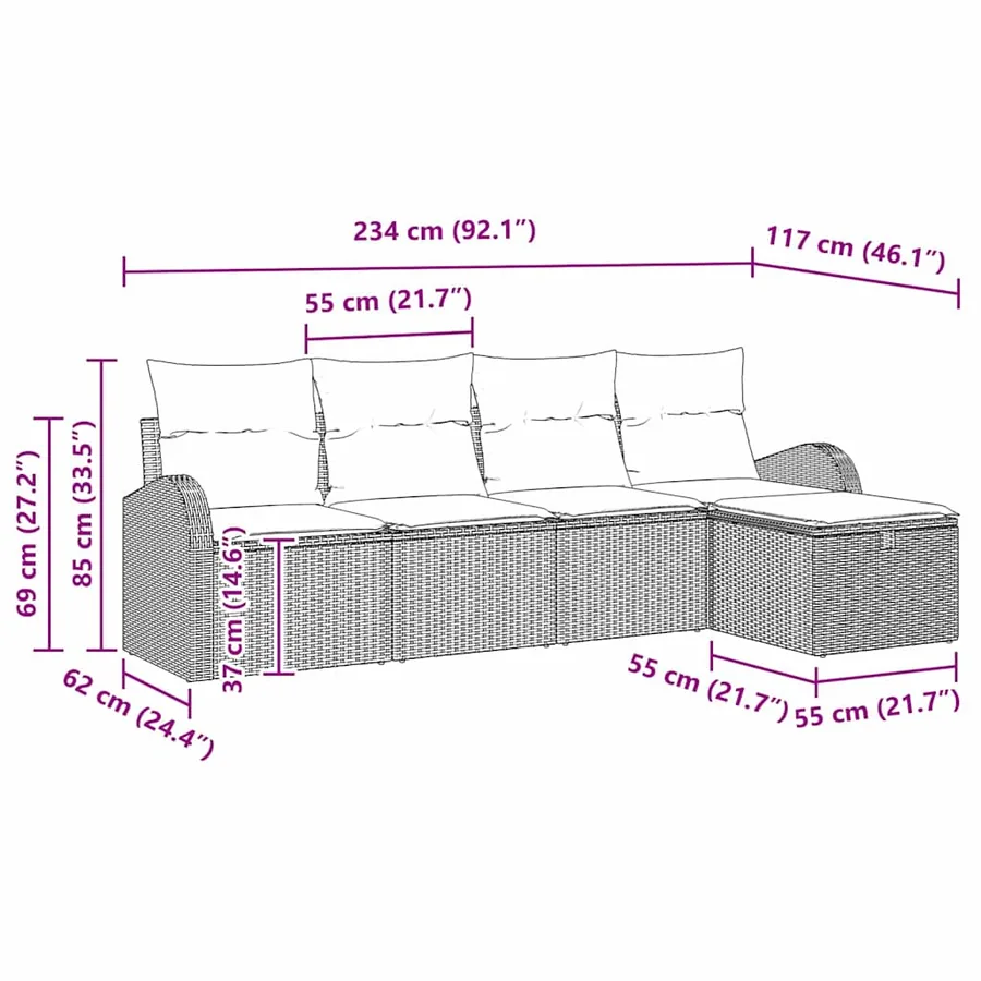 Ensemble de canapé de jardin avec coussin 5 pcs Gris Poly rotin - 12