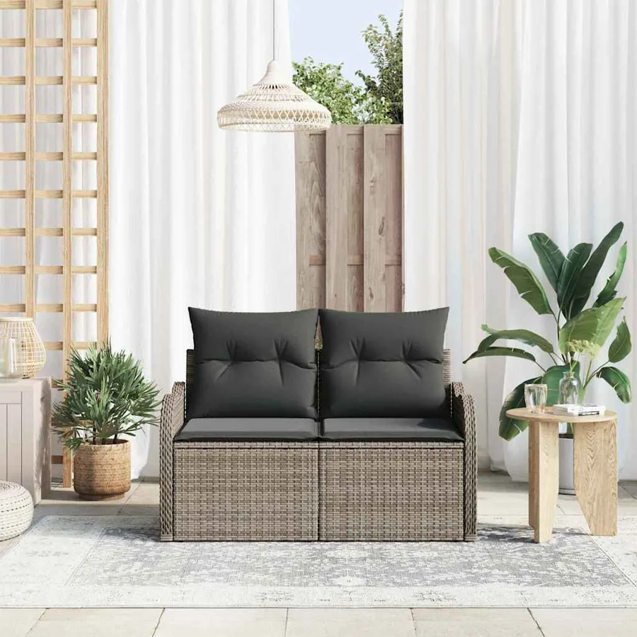 Canapé de jardin avec coussin Gris 121 x 62 x 69cm polyrotin