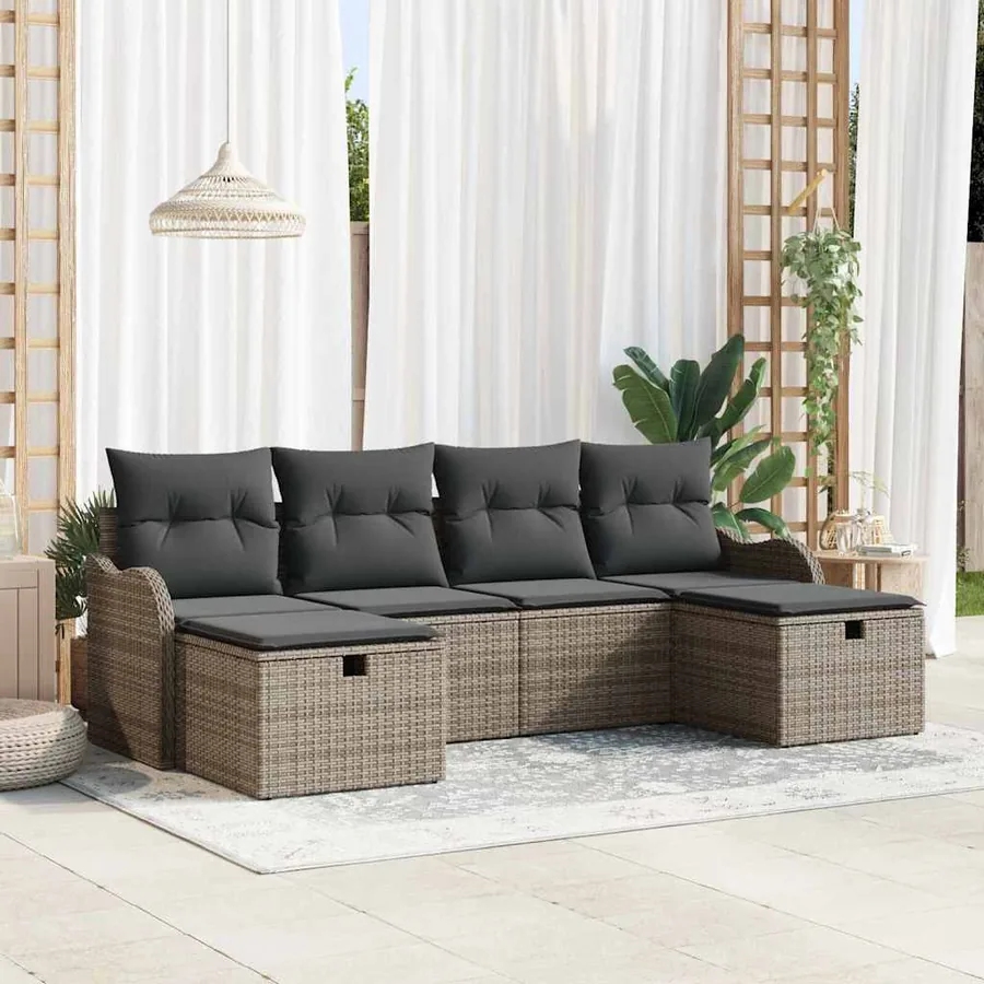 Ensemble de canapé de jardin avec coussin 6 pcs Gris Poly rotin