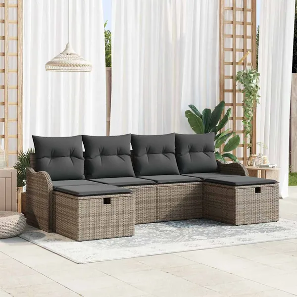 Ensemble de canapé de jardin avec coussin 6 pcs Gris Poly rotin