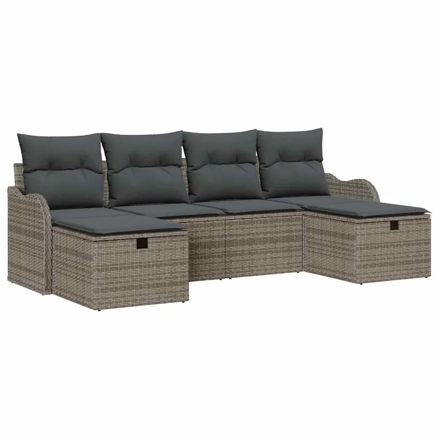 Ensemble de canapé de jardin avec coussin 6 pcs Gris Poly rotin - 2