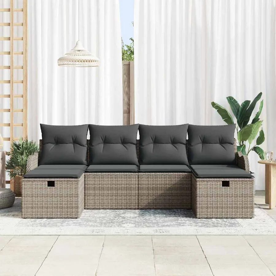 Ensemble de canapé de jardin avec coussin 6 pcs Gris Poly rotin - 3