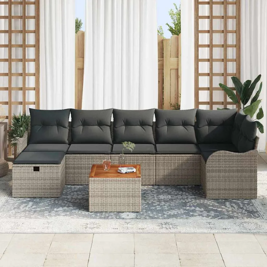 Ensemble de canapé de jardin avec coussin 8 pcs Gris Poly rotin - 3