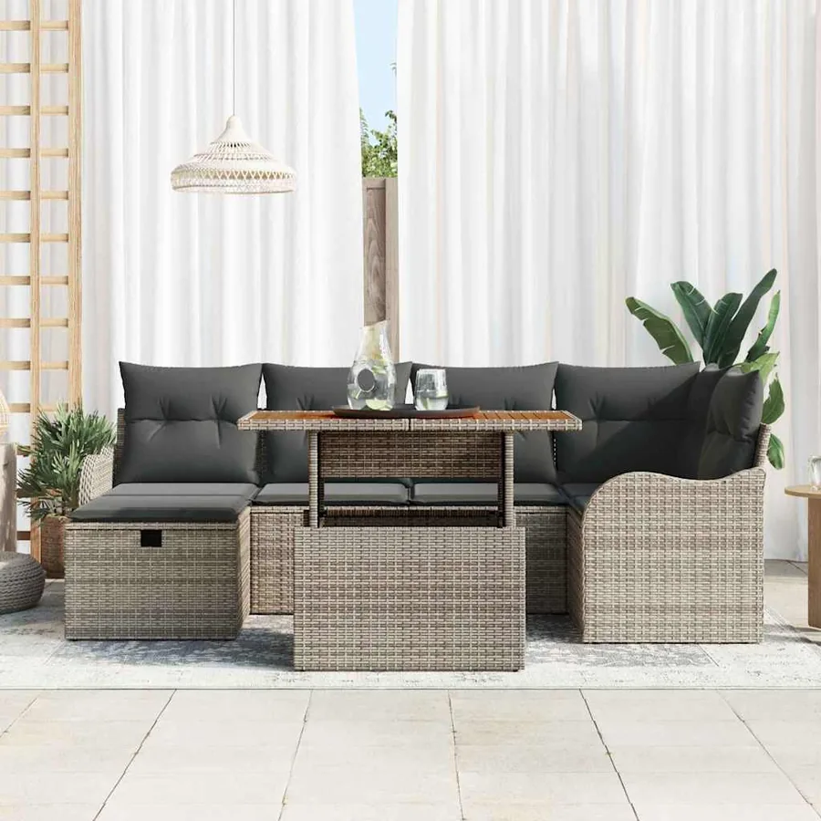 Ensemble de canapé de jardin 7 pcs Gris polyrotin - 3