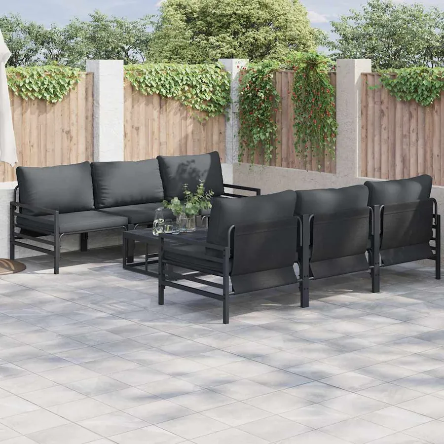 Ensemble de canapé de jardin avec coussin 7 pcs Noir Acier