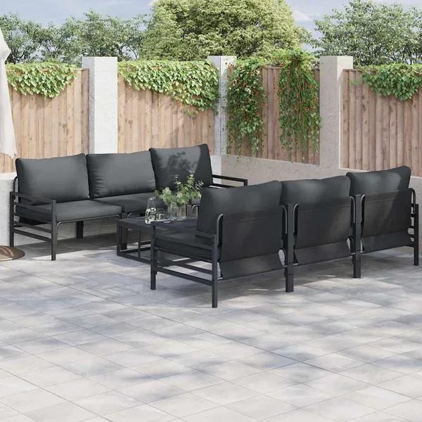 Ensemble de canapé de jardin avec coussin 7 pcs Noir Acier