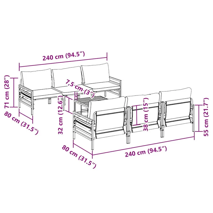 Ensemble de canapé de jardin avec coussin 7 pcs Noir Acier - 13