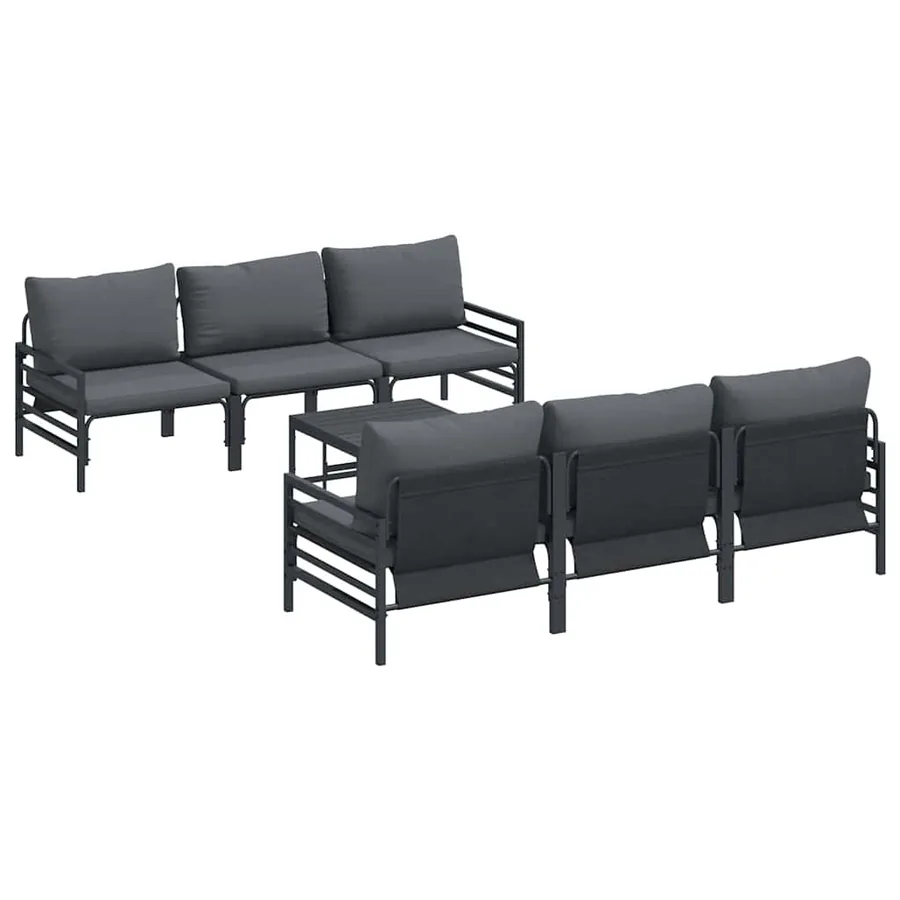 Ensemble de canapé de jardin avec coussin 7 pcs Noir Acier - 2