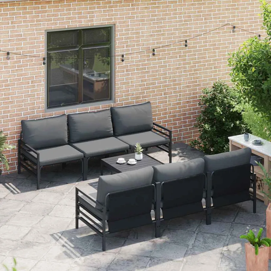 Ensemble de canapé de jardin avec coussin 7 pcs Noir Acier - 3