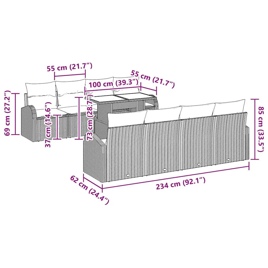 Ensemble de canapé de jardin 7 pcs Marron Poly rotin - 10