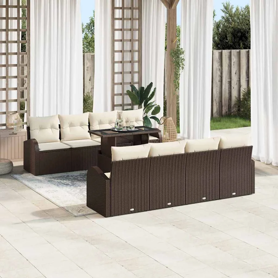 Ensemble de canapé de jardin 7 pcs Marron Poly rotin - 3