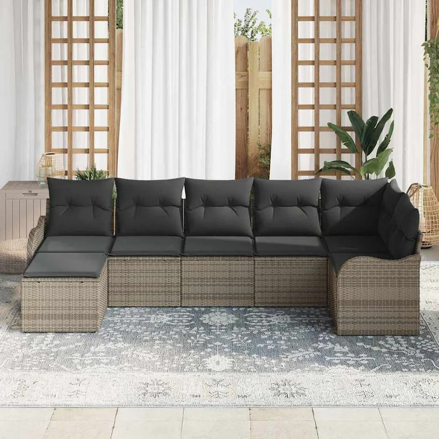Ensemble de canapé de jardin avec stockage 7 pcs Gris polyrotin - 3