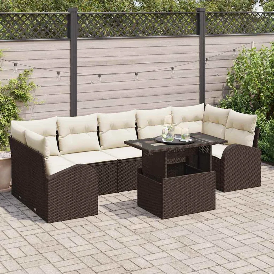 Ensemble de canapé de jardin 8 pcs Marron Poly rotin