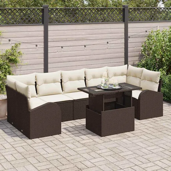 Ensemble de canapé de jardin 8 pcs Marron Poly rotin