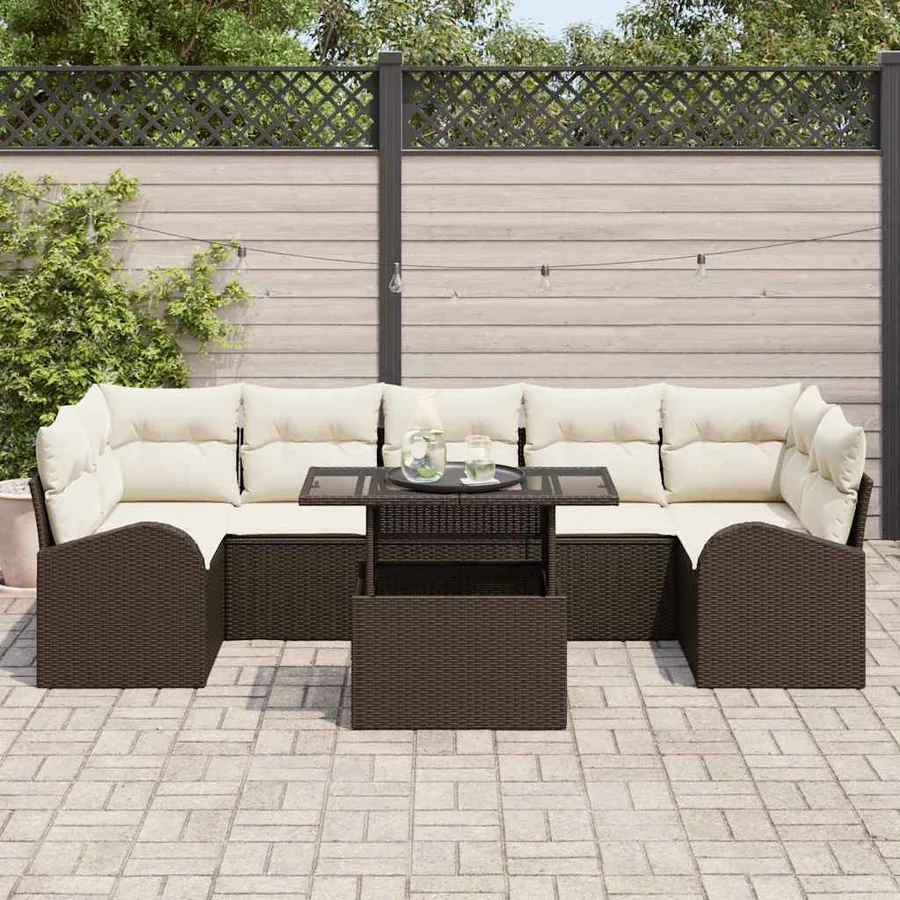 Ensemble de canapé de jardin 8 pcs Marron Poly rotin - 3