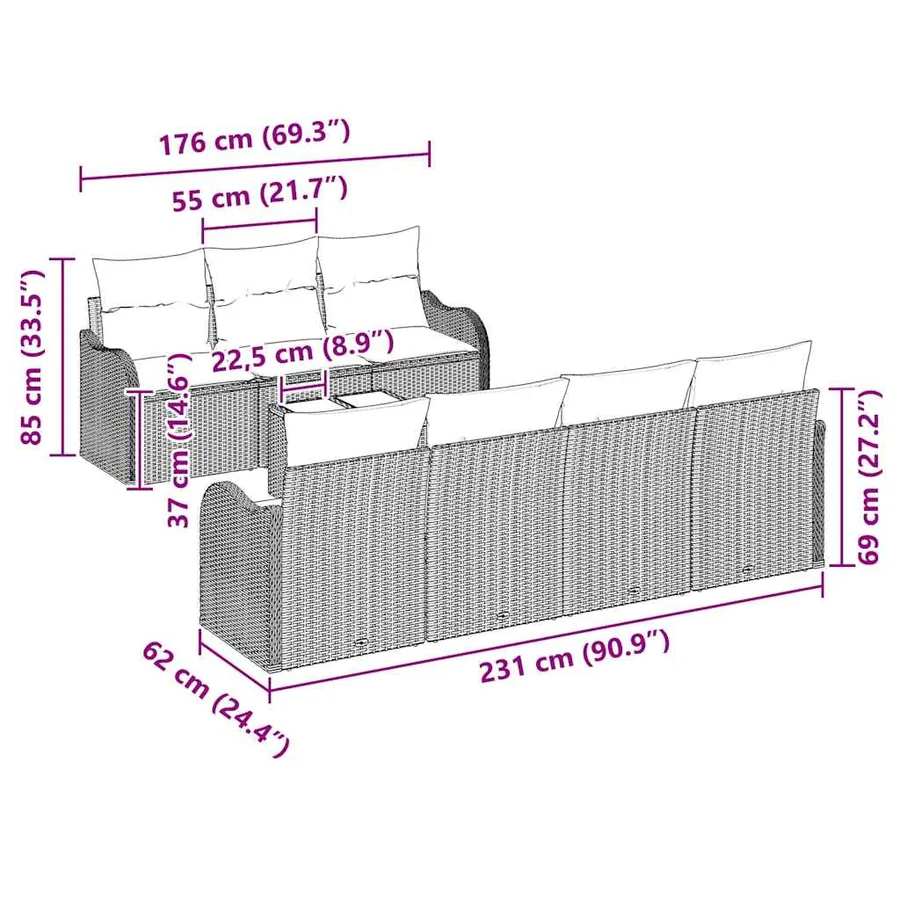 Ensemble de canapé de jardin avec coussin 8 pcs Gris - 11