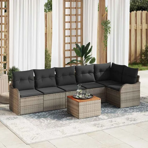 Ensemble de canapé de jardin avec stockage 7 pcs Gris polyrotin