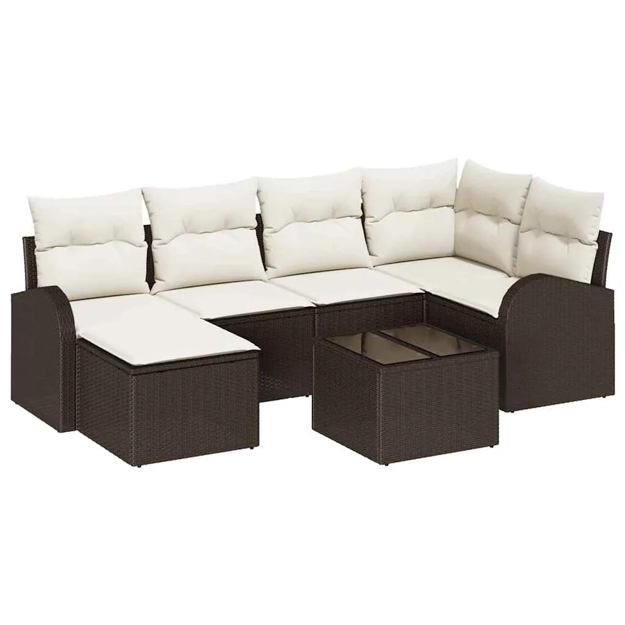 Ensemble de canapé de jardin 7 pcs Marron polyrotin - 2