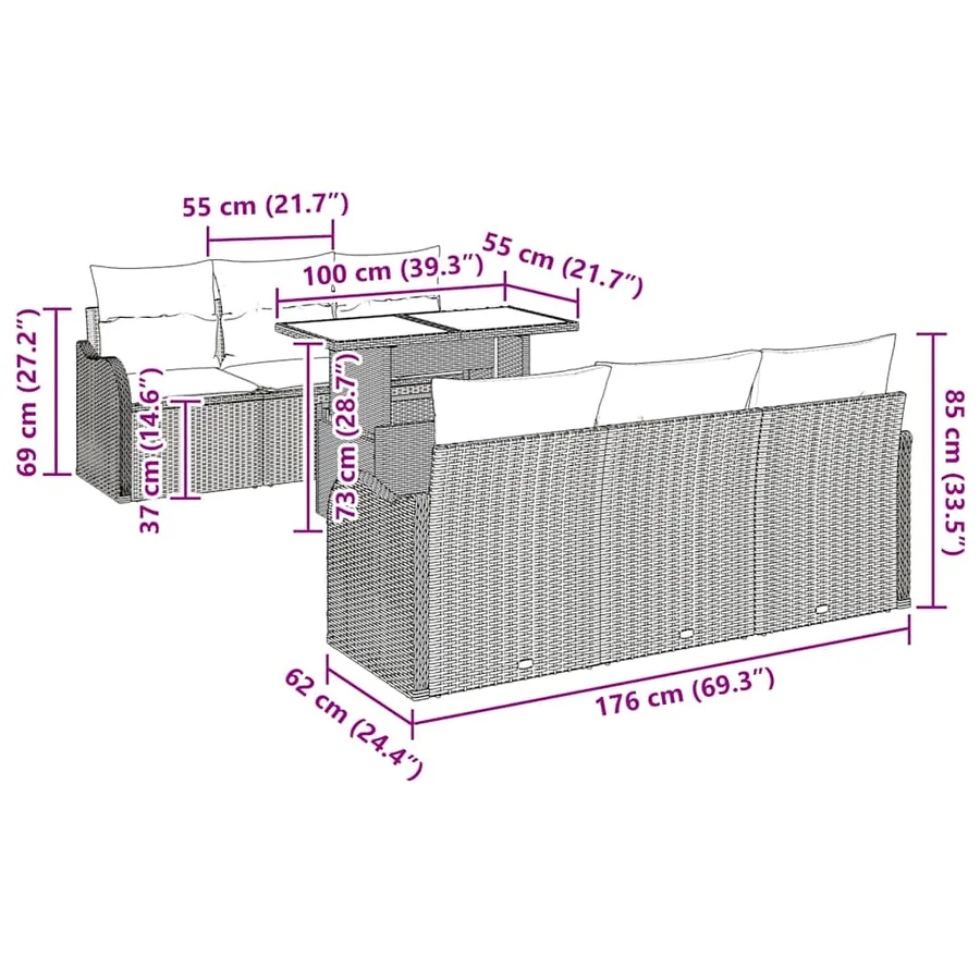 Ensemble de canapé de jardin 7 pcs Gris Poly Rattan - 13