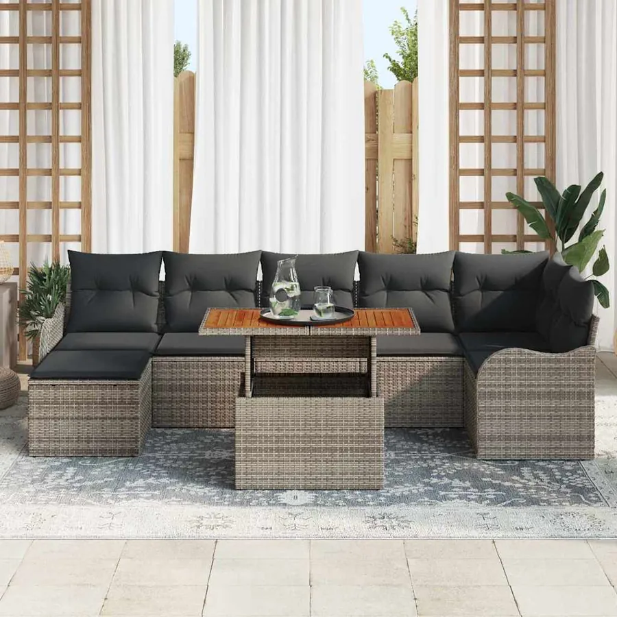 Ensemble de canapé de jardin 8 pcs Gris Poly rotin