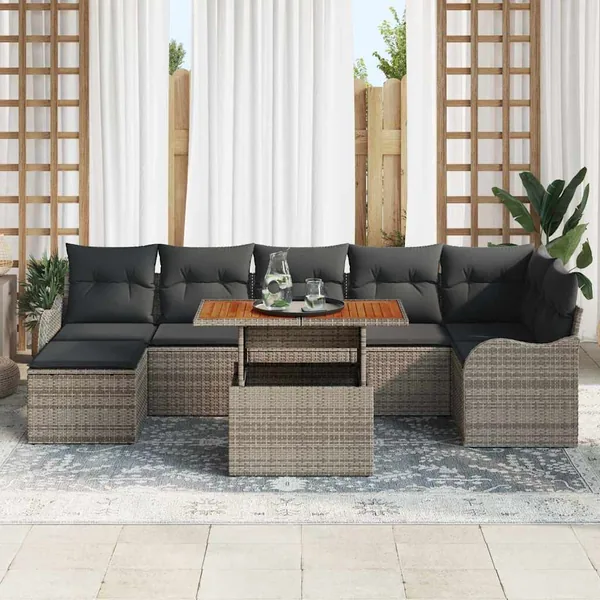 Ensemble de canapé de jardin 8 pcs Gris Poly rotin