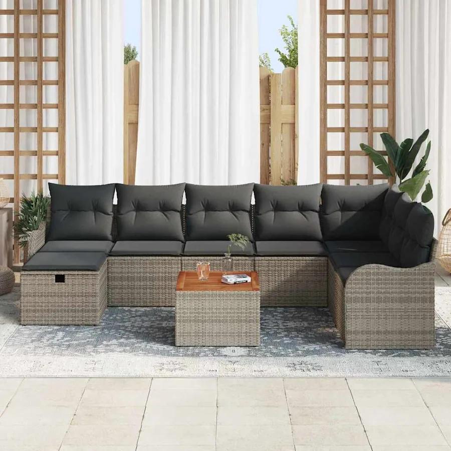 Ensemble de canapé de jardin avec coussin 9 pcs Gris Poly rotin - 3