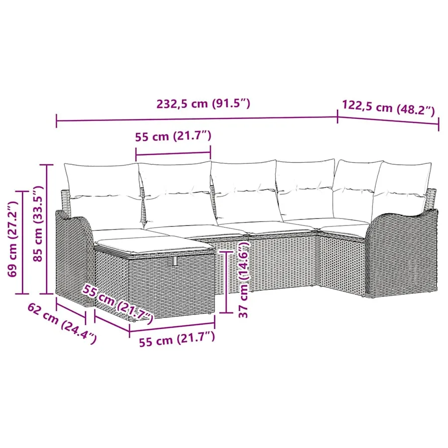 Ensemble de canapé de jardin avec coussin 6 pcs Gris Poly rotin - 14