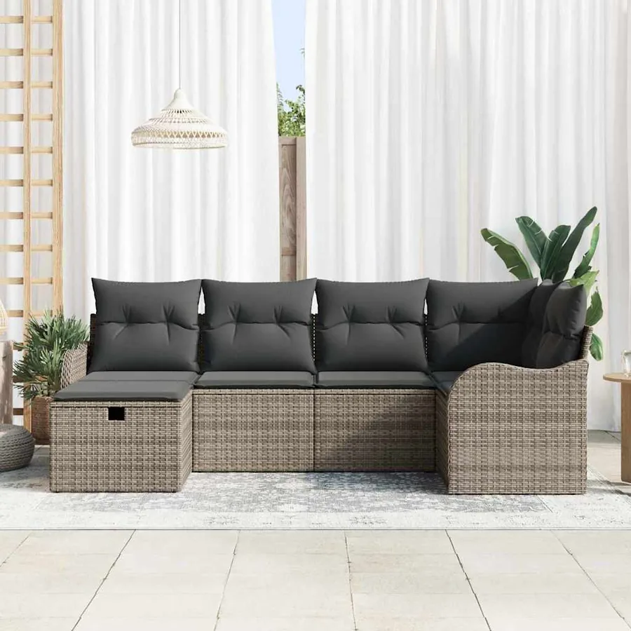 Ensemble de canapé de jardin avec coussin 6 pcs Gris Poly rotin - 3