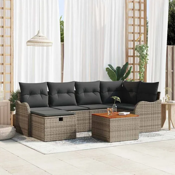 Ensemble de canapé de jardin avec coussin 7 pcs Gris Poly rotin