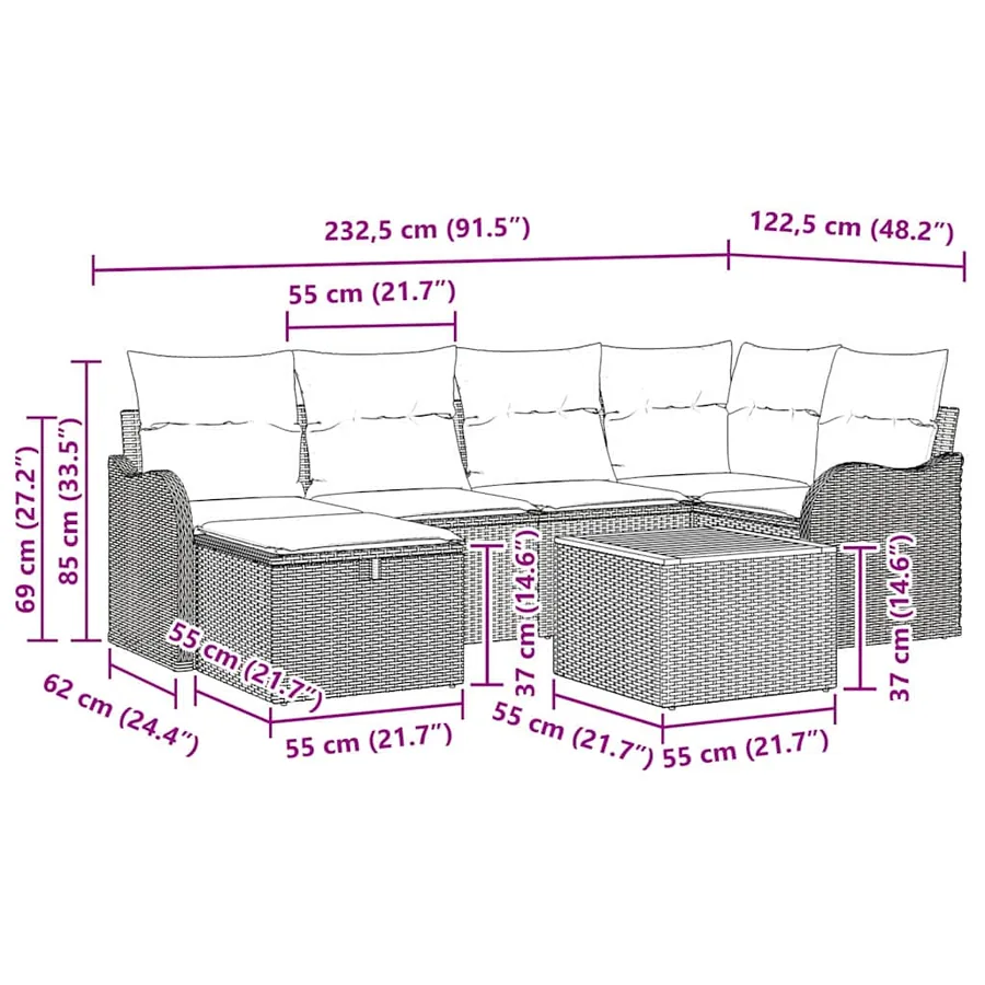 Ensemble de canapé de jardin avec coussin 7 pcs Gris Poly rotin - 15