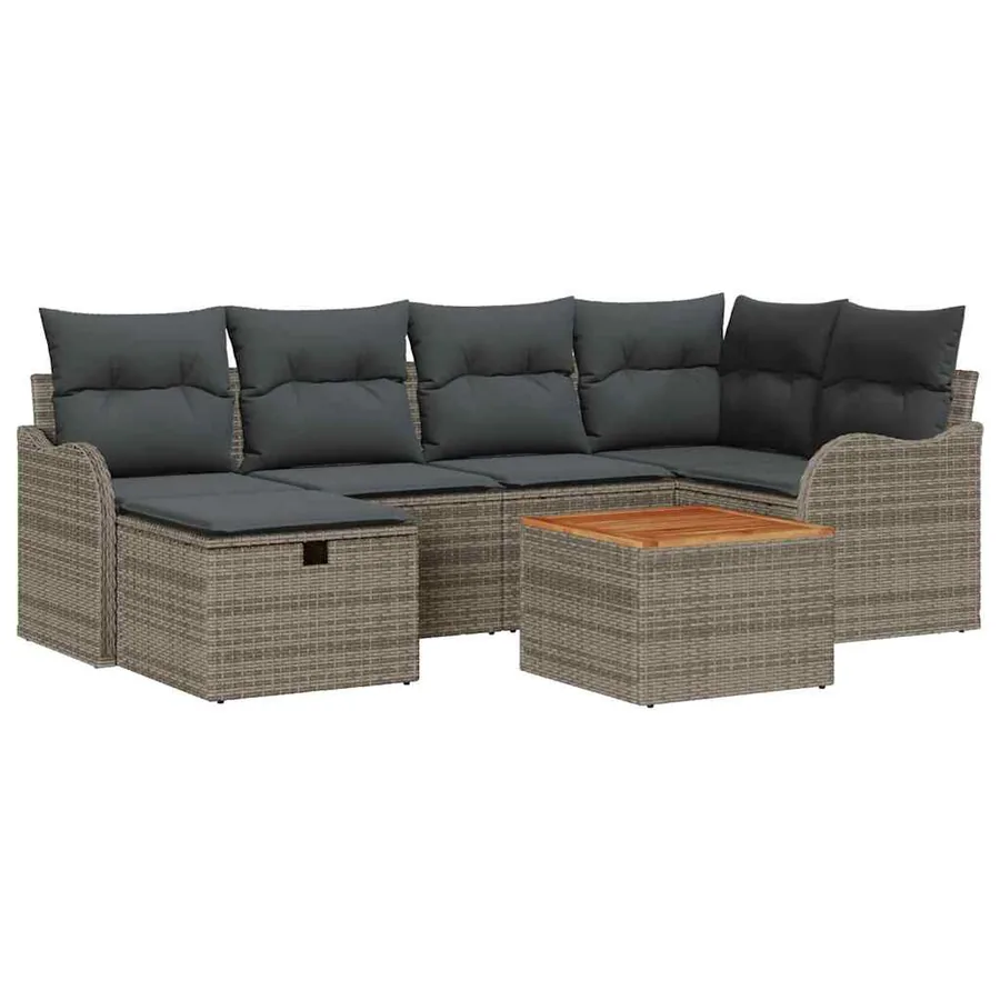 Ensemble de canapé de jardin avec coussin 7 pcs Gris Poly rotin - 2