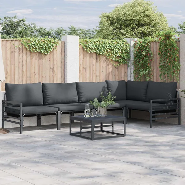 Ensemble de canapé de jardin avec coussin 6 pcs Noir Acier