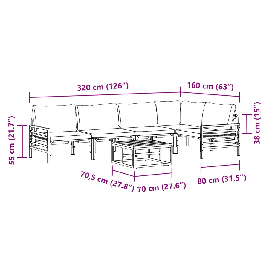 Ensemble de canapé de jardin avec coussin 6 pcs Noir Acier - 13