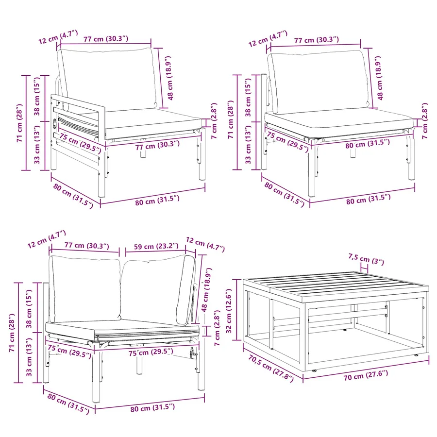 Ensemble de canapé de jardin avec coussin 6 pcs Noir Acier - 14