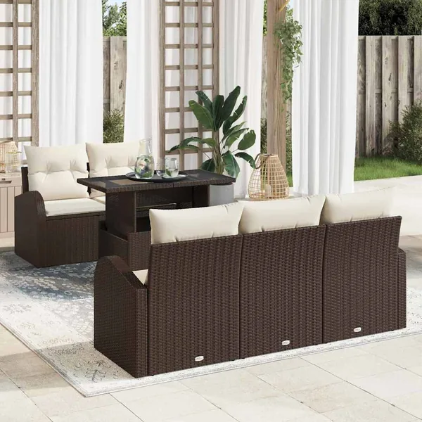 Ensemble de canapé de jardin 6 pcs Marron polyrotin