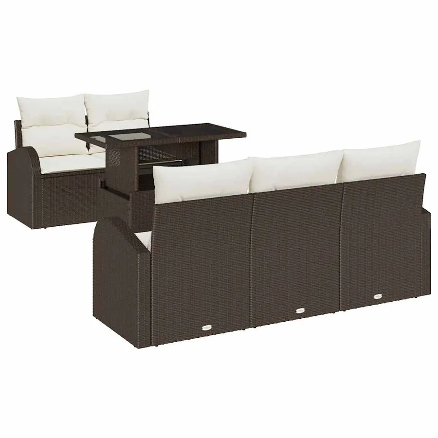 Ensemble de canapé de jardin 6 pcs Marron polyrotin - 2