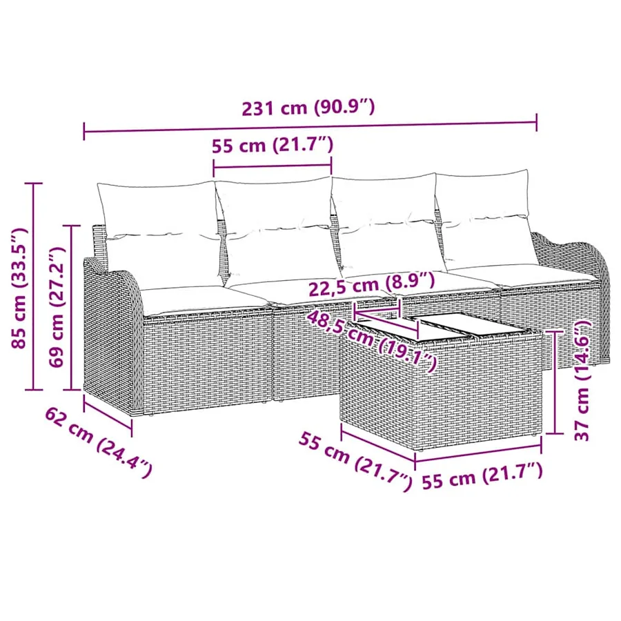 Ensemble de canapé de jardin avec coussin 5 pcs Gris - 11