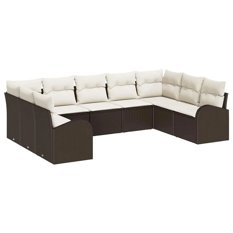Ensemble de Canapés avec coussin 9 pcs Marron Poly Rattan - 2
