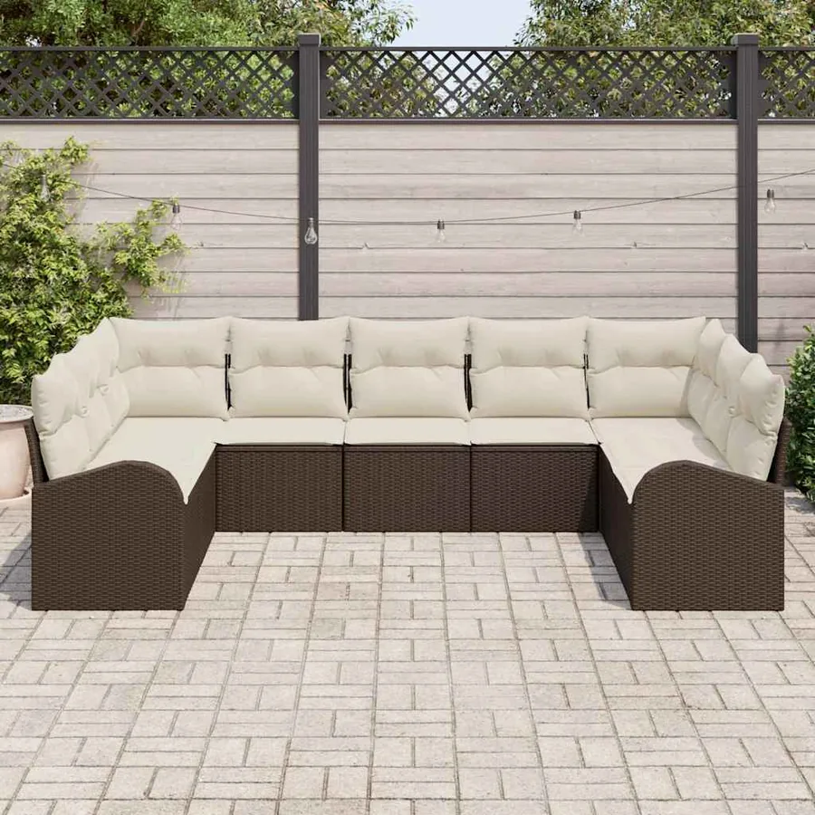 Ensemble de Canapés avec coussin 9 pcs Marron Poly Rattan - 3